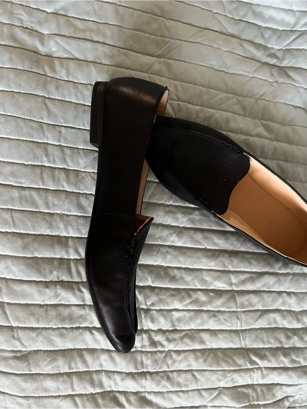 Express Black Pointed Leather Slip-On Flats with Tan Insole